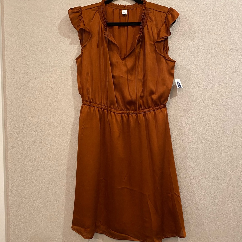 Old Navy cap sleeve copper cinched waist dress L